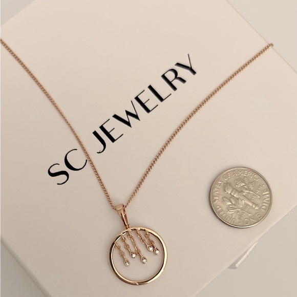 Circle Dangle Real Zircon Drop Necklace 18k Gold Plated Luxury Jewelry - Picture 4 of 11